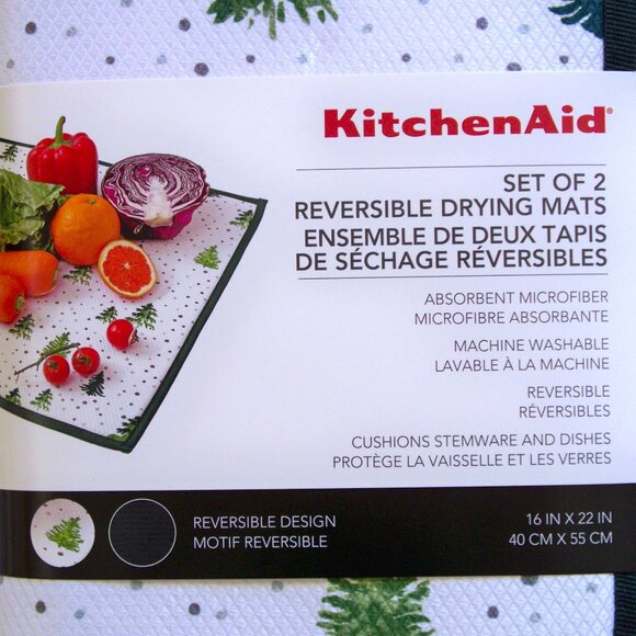 KitchenAid Set of 2 Reversible Drying Mats Christmas Trees Firs Green White NIP - Picture 2 of 4